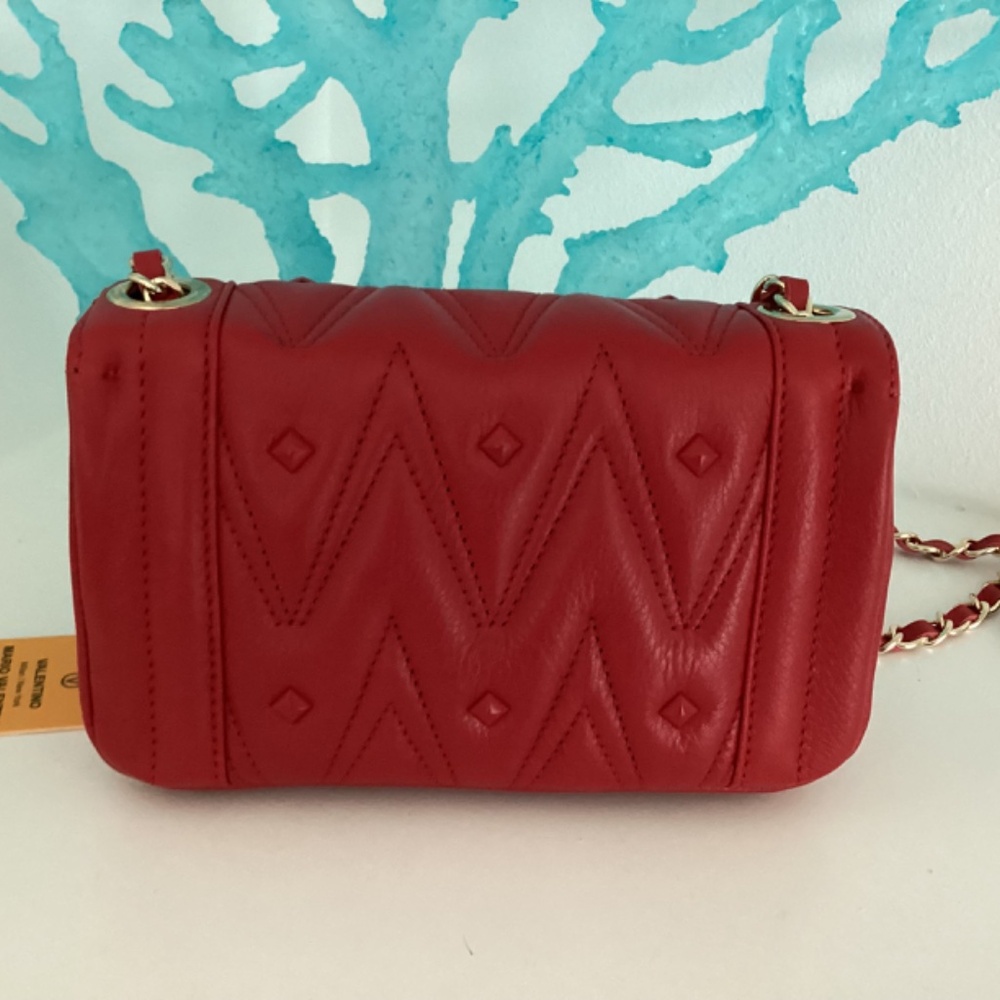 REDUCED VALENTINO by Mario Valentino Quilted Red Leather Shoulder Crossbody Bag - Picture 8 of 13